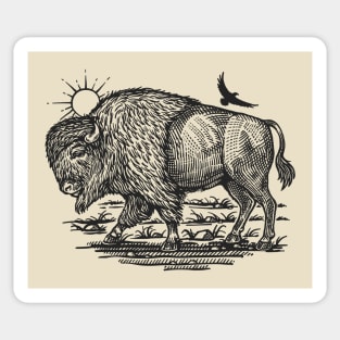 American Bison At Sunrise Field. Sticker